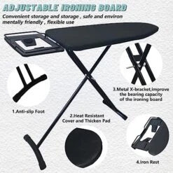 Ikaufen Ironing Board, Non-Slip Foldable Tabletop Iron Board With Steam Iron Rest And Thicken Felt Pad, Heavy Sturdy Metal X-Legs Ironing Board (Black)