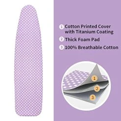 BRAMING Ironing Board Cover And Pad,100% Cotton And Heavy Duty Thick Padding With 1 Ironing Mat, Elasticized Edges, Fits Standard Sized Boards 15”X 54”(Purple And White Dots) -Household Cleaning Supply Store 51Ywj266UPL
