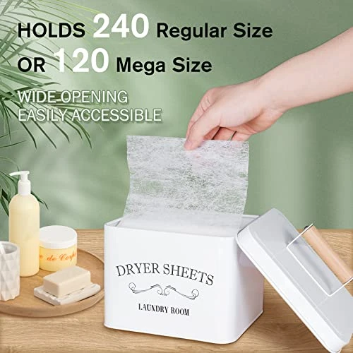 Mustry Dryer Sheet Holder, Decorative Laundry Room Organization Container And Storage, White Farmhouse Laundry Pods Container Holds Over 240 Dryer Sheets And 81 Laundry Pods 4 Mustry Dryer Sheet Holder, Decorative Laundry Room Organization Container And Storage, White Farmhouse Laundry Pods Container Holds Over 240 Dryer Sheets And 81 Laundry Pods - Image 2