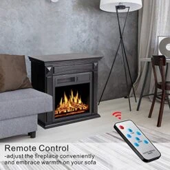 JAMFLY Electric Fireplace Mantel Package Wood Surround Firebox Freestanding Corner Fireplace Infrared Quartz Heater Adjustable Led Flame, W/Logs, Remote Control, 750W-1500W, Black -Household Cleaning Supply Store 51ZTMtmIgxL