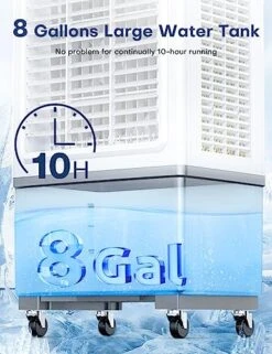 FANCOLE Evaporative Air Cooler, 2100 CFM Windowless Air Conditioner Portable For Room, 3 Speed Swamp Cooler, 4 Ice Packs, 8 Gallon Cooling Fan & 4 Scroll Casters, Evaporative Cooler For Garage Outdoor -Household Cleaning Supply Store 51aJuGr9RSL