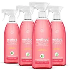 Method All-Purpose Cleaner Spray, Pink Grapefruit, Plant-Based And Biodegradable Formula Perfect For Most Counters, Tiles, Stone, And More, 28 Oz Spray Bottles, (Pack Of 4)