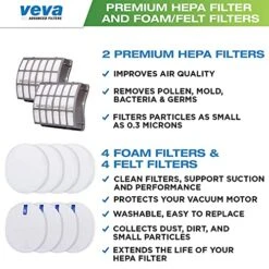 VEVA Complete Premium Vacuum Filter Set Including 2 HEPA, 4 Foam, 4 Felt Filters 10 Pieces Total For Shark Navigator Rotator Professional Upright Model NV70, NV71, NV80, NVC80C, NV90, NV95 & UV420