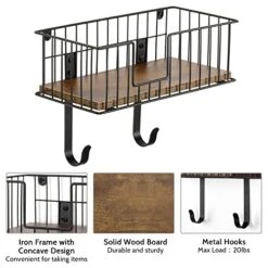 Ironing Board Wall Mount Ironing Board Hanger Ironing Board Holder With Large Storage Basket Laundry Room Storage Rack With Wooden Base, Rustic Brown -Household Cleaning Supply Store 51cf8VMEjxL