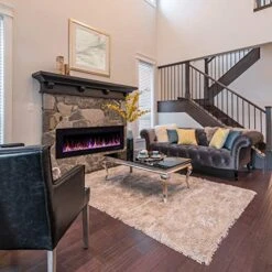 Xbeauty 60" Electric Fireplace In-Wall Recessed And Wall Mounted 1500W Fireplace Heater And Linear Fireplace With Timer/Multicolor Flames/Touch Screen/Remote Control (Black) -Household Cleaning Supply Store 51dWVckV2mL