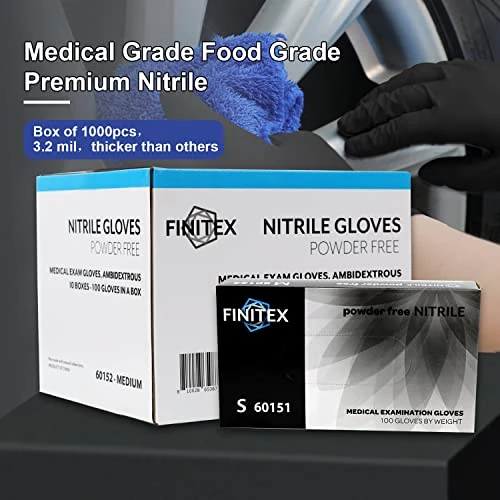 FINITEX - Black Nitrile Disposable Gloves, Exam Gloves, Powder-free, Latex-free, 3mil, Case Of 10 Boxes 4 FINITEX - Black Nitrile Disposable Gloves, Exam Gloves, Powder-free, Latex-free, 3mil, Case Of 10 Boxes - Image 2