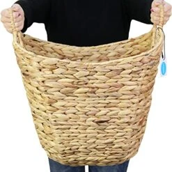 Casaphoria Extra Large Square Irregular Hyacinth Storage Baskets Natural Hand Woven Water Hyacinth Laundry Hamper With Handles Trapezoid Funnel Dirty Clothes Blanket Sundries Knit Basket