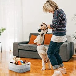 LOVSTORAGE Cotton Rope Basket For Storage, Set Of 3 Storage Baskets For Organizing With Handles Woven Laundry Basket In Living Laundry Room For Blankets Toys Throws Pillows Towels 15"x10"x5" White/Grey -Household Cleaning Supply Store 51glJ13fXYL