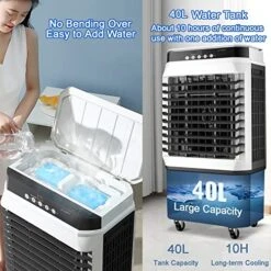 BeiLiHe Portable Evaporative Air Cooler, 3 Speeds Cooling Fan With 4 Ice Box, 120°Oscillation Swamp Cooler With 4 Universal Wheel, 40L Water Tank, Mechanical & Remote Control (Color : Mechanical) -Household Cleaning Supply Store 51hGeJBq18L