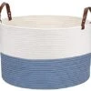 Hombins Large Blanket Basket Natural Cotton Rope Storage Basket, 20"X20''X13'' Woven Laundry Basket With Handles Baskets For Storing Clothing, Diapers, Toys, Blue&White 2 Hombins Large Blanket Basket Natural Cotton Rope Storage Basket, 20"X20''X13'' Woven Laundry Basket With Handles Baskets For Storing Clothing, Diapers, Toys, Blue&White -Household Cleaning Supply Store 51iWYz0QzHL