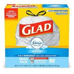 Glad Tall Kitchen Drawstring Trash Bags - OdorShield 13 Gallon Grey Trash Bag, Febreze Fresh Clean - 80 Count