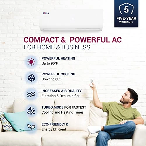 DELLA 18000 BTU Wifi Enabled 19 SEER2 Cools Up To 1000 Sq.Ft Energy Efficient Mini Split Air Conditioner & Heater Ductless Inverter System With 1.5 Ton Heat Pump & Pre-Charged 16.4ft Installation Kits 4 DELLA 18000 BTU Wifi Enabled 19 SEER2 Cools Up To 1000 Sq.Ft Energy Efficient Mini Split Air Conditioner & Heater Ductless Inverter System With 1.5 Ton Heat Pump & Pre-Charged 16.4ft Installation Kits - Image 2