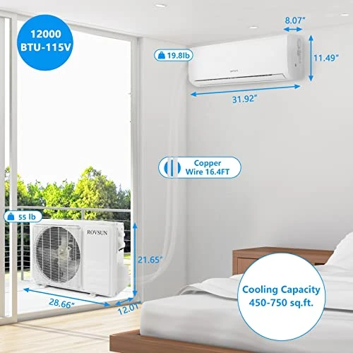 ROVSUN 12,000 BTU Mini Split AC/Heating System With Inverter, 19 SEER 115V Energy Saving Ductless Split-System Air Conditioner With Pre-Charged Condenser, Heat Pump, Remote Control & Installation Kit 6 ROVSUN 12,000 BTU Mini Split AC/Heating System With Inverter, 19 SEER 115V Energy Saving Ductless Split-System Air Conditioner With Pre-Charged Condenser, Heat Pump, Remote Control & Installation Kit - Image 4