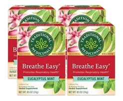 Traditional Medicinals Breathe Easy Eucalyptus Mint Herbal Tea, Promotes Respiratory Health, (Pack Of 4) - 64 Tea Bags Total