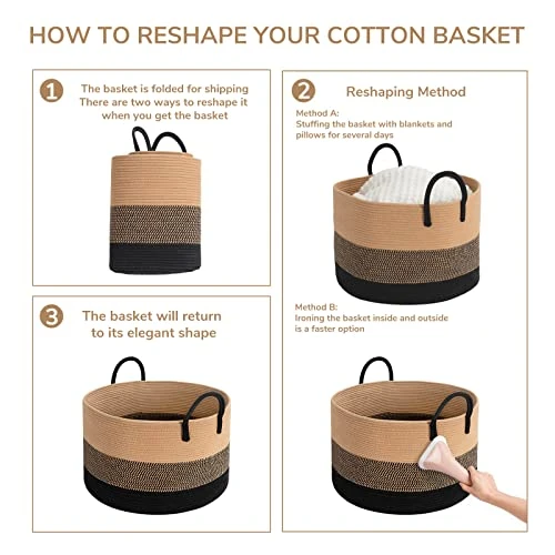 INDRESSME XXXLarge Woven Rope Basket 21" X 14" Blanket Storage Basket With Long Handles Decorative Clothes Hamper Basket Extra Large Baskets For Blankets Pillows 9 INDRESSME XXXLarge Woven Rope Basket 21" X 14" Blanket Storage Basket With Long Handles Decorative Clothes Hamper Basket Extra Large Baskets For Blankets Pillows - Image 7