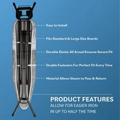 Bartnelli Ironing Board Cover And Pad, Made In Europe With New Patent Technology | 54x15 Iron Board Replacement Cover Featuring Park & Turbo Zone, Scorch Resistant 100% Cotton Thick Layered Top -Household Cleaning Supply Store 51lPTmnwQJL