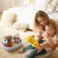 LOVSTORAGE Cotton Rope Basket For Storage, Set Of 3 Storage Baskets For Organizing With Handles Woven Laundry Basket In Living Laundry Room For Blankets Toys Throws Pillows Towels 15"x10"x5" White/Grey -Household Cleaning Supply Store 51m12etrsLL