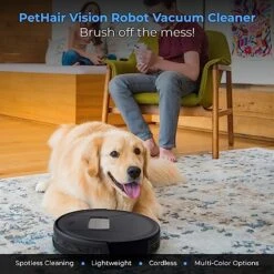 BObsweep PetHair Vision Robot Vacuum Cleaner, Battery-Powered Cordless Vacuum, Smart Floor Cleaner, 13” L X 13” W X 3” H, BlackBerry -Household Cleaning Supply Store 51mQWDCHx8L