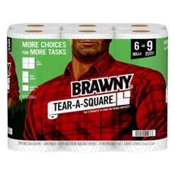 Household Cleaning Supply Store 8 Brawny Tear-A-Square Paper Towels, 6 Giant Rolls = 9 Regular Rolls, 3 Sheet Size Options, Quarter Size Sheets
