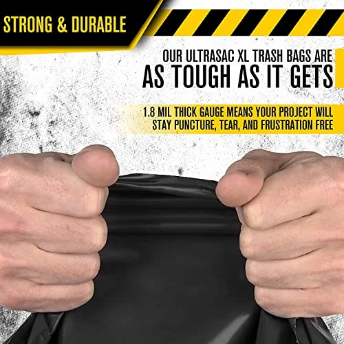 Ultrasac Heavy Duty 45 Gallon Trash Bags Huge 50 Count/w Ties) - 1.8 MIL - 38" X 45" - Large Black Plastic Garbage Bags For Contractor, Industrial, Home, Kitchen, Commercial, Yard, Lawn, Leaf 4 Ultrasac Heavy Duty 45 Gallon Trash Bags Huge 50 Count/w Ties) - 1.8 MIL - 38" X 45" - Large Black Plastic Garbage Bags For Contractor, Industrial, Home, Kitchen, Commercial, Yard, Lawn, Leaf - Image 2