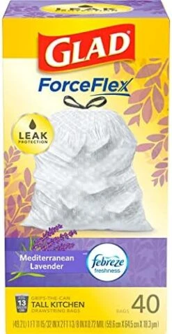 Glad OdorShield Tall Kitchen Drawstring Trash Bags - Febreze Mediterranean Lavender - 13 Gallon - 80 Count -Household Cleaning Supply Store 51rHiG 2lL. AC