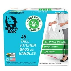 Plant Based - Hippo Sak Tall Kitchen Bags With Handles, 13 Gallon (45 Count)