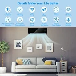 ROVSUN Wifi Enabled 9,000 BTU Mini Split AC/Heating System With Inverter, 19 SEER 115V Energy Saving Ductless Split-System Air Conditioner With Pre-Charged Condenser, Heat Pump & Installation Kit (Black Series) 11 ROVSUN Wifi Enabled 9,000 BTU Mini Split AC/Heating System With Inverter, 19 SEER 115V Energy Saving Ductless Split-System Air Conditioner With Pre-Charged Condenser, Heat Pump & Installation Kit (Black Series) -Household Cleaning Supply Store 51roJVu9UeL