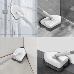 Shower Scrubber Brush With Long Handle Set 50" 3 Types Of Scrub Brushes Heads For Bathroom Tub (White) -Household Cleaning Supply Store 51u6XNi6CuL