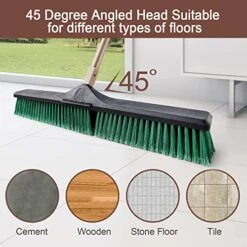Eyliden 24" Heavy Duty Push Broom, Large Outdoor Stiff Sweeping Brooms With 62" Enhanced Steel Long Handle, Multi-Surface Floor Scrub Brush For Garage Garden Yard Patio Deck (Green, 24inch)
