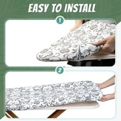 OX DESIGN Ironing Board Cover And Pad,Extra Thick Ironing Board Cover With Ironing Mat,Titanium Coating Padding With Elasticized Edges And 2 Fasteners,Scorch And Stain Resistant,15"X54",Gray Floral -Household Cleaning Supply Store 51uliQ6vYoL