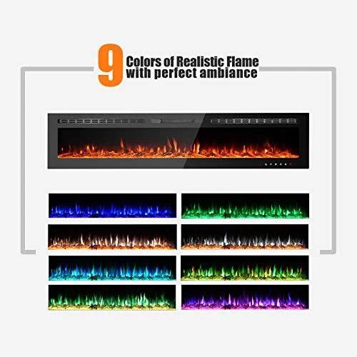 GMHome 80 Inches Wall Recessed Electric Fireplace Wall Mounted In-Wall Built Heater, Log Sets & Crystals, 9 Changeable Colors, With Remote, 1500W Fireplace, Black 5 GMHome 80 Inches Wall Recessed Electric Fireplace Wall Mounted In-Wall Built Heater, Log Sets & Crystals, 9 Changeable Colors, With Remote, 1500W Fireplace, Black - Image 3