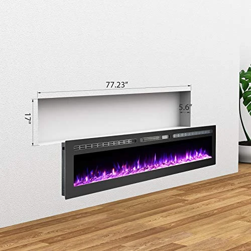 GMHome 80 Inches Wall Recessed Electric Fireplace Wall Mounted In-Wall Built Heater, Log Sets & Crystals, 9 Changeable Colors, With Remote, 1500W Fireplace, Black 8 GMHome 80 Inches Wall Recessed Electric Fireplace Wall Mounted In-Wall Built Heater, Log Sets & Crystals, 9 Changeable Colors, With Remote, 1500W Fireplace, Black - Image 6