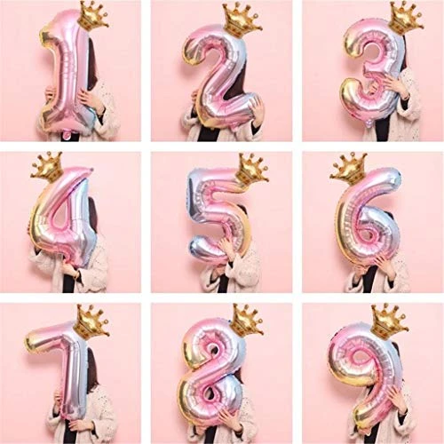 Ntpwenla Aluminum Film 32 Inch Digital Crown Foil Number Balloons Gradient Color Digital Balloon,Baby Birthday Shower Wedding Anniversary Balloon (1) 3 Ntpwenla Aluminum Film 32 Inch Digital Crown Foil Number Balloons Gradient Color Digital Balloon,Baby Birthday Shower Wedding Anniversary Balloon (1)