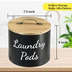 Lzhevsk Laundry Pods Container With Lid For Laundry Room Decor, Wood Laundry Pods Holder Dryer Sheets Fabric Softener Dispenser, Farmhouse Laundry Room Organization And Storage, Black