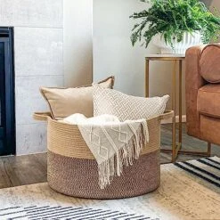 TIMEYARD Extra Large Woven Basket, 21.7'' X 13.8'' Wicker Blanket Basket Living Room Dog Toy Bin, Laundry Basket For Dirty Clothes, Shoe Basket For Entryway, 90L Black & Jute -Household Cleaning Supply Store 61ckFjCwjYL