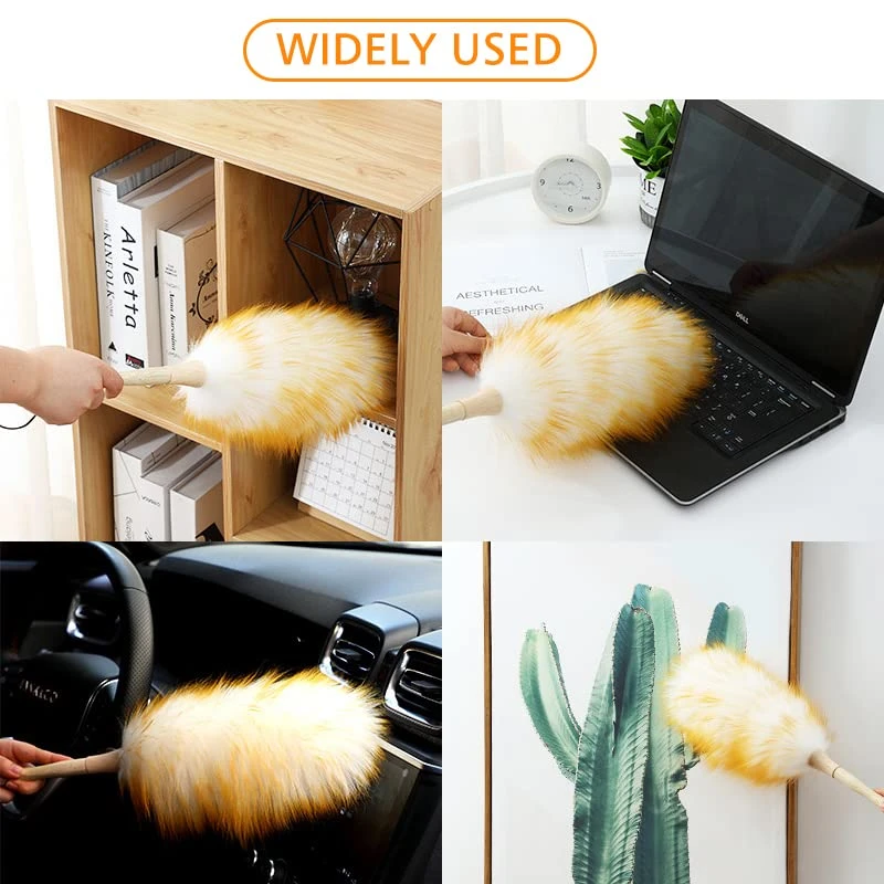 14 Inch Wool Duster Wool Duster With Wood Handle Natural Feather Duster For Cleaning Ceiling Fans,Window Blinds,Computer Screens,Bookshelves( Yellow) 7 14 Inch Wool Duster Wool Duster With Wood Handle Natural Feather Duster For Cleaning Ceiling Fans,Window Blinds,Computer Screens,Bookshelves( Yellow) - Image 5