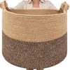 TIMEYARD Extra Large Woven Basket, 21.7'' X 13.8'' Wicker Blanket Basket Living Room Dog Toy Bin, Laundry Basket For Dirty Clothes, Shoe Basket For Entryway, 90L Black & Jute -Household Cleaning Supply Store 61qZNZrrRJL
